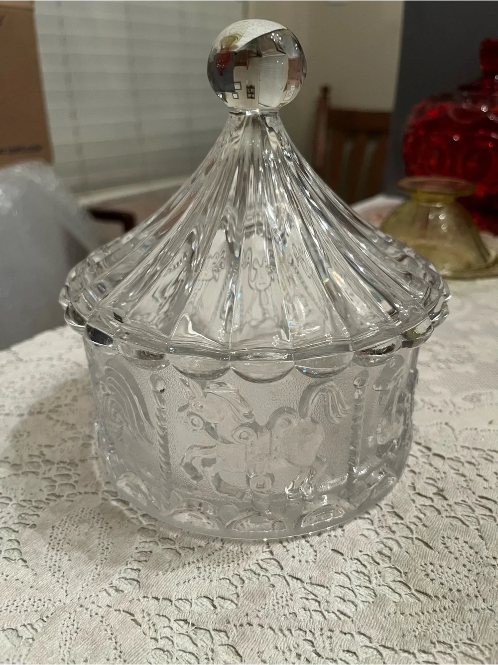 Vintage Goebel Carousel Circus Candy Dish Fairy Lamp Crystal Glass
